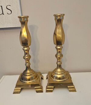18Th Century Antique Solid Brass  Tall Candlesticks  13"H